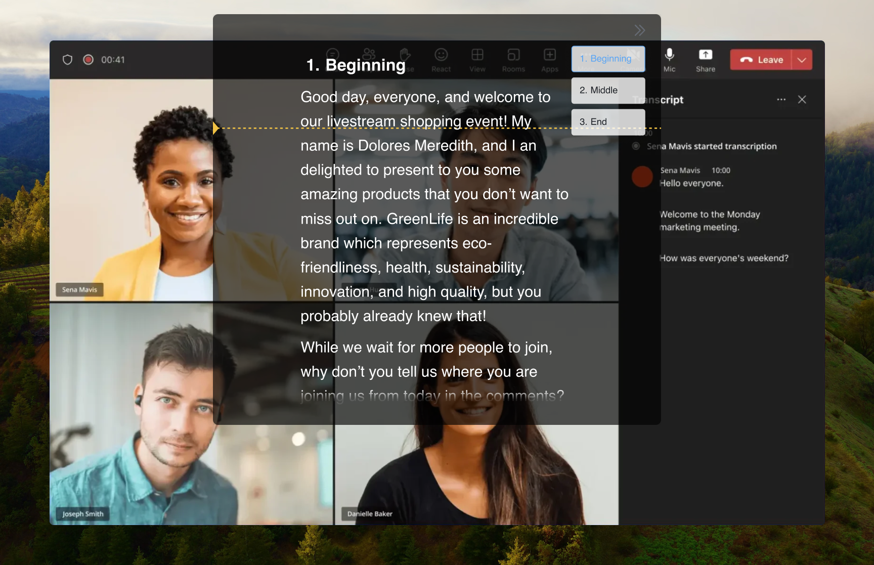 FlowPrompter private notes displayed alongside a Microsoft Teams meeting
