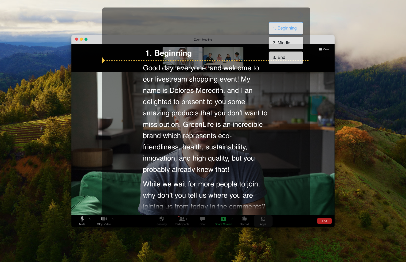 FlowPrompter floating near a Zoom call as a private teleprompter